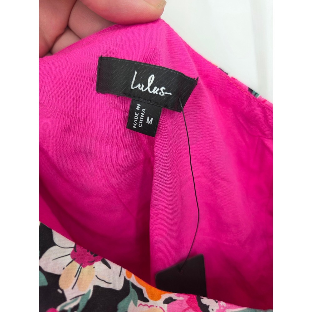 Lulus Gorgeous Garden Pink Floral One-Shoulder Faux-Wrap Mini Dress Size Medium - Picture 7 of 10